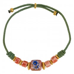 Pulsera con Rondel de Metal Zamak y Tubo de Cerámica con Ojo
