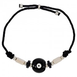 Bracelet with Black Ceramic Round Slider with Evil Eye