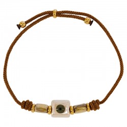 Bracelet with White Ceramic Square Slider with Evil Eye
