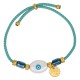 Bracciale con Cursore Ovale in Ceramica Bianca con Occhio del Malocchio