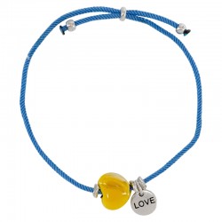 Bracciale con rondella in ceramica gialla a forma di cuore con "Love" in argento