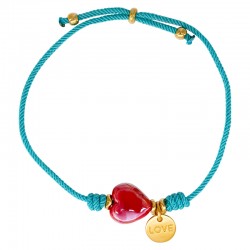 Bracelet with Red Ceramic Slider Heart with Gold Love