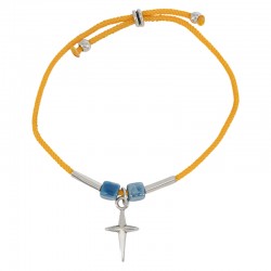 Bracelet with Silver Cross & Blue Ceramic Cubes