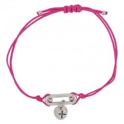 Bracelet with Silver Cross Charm in Pink Satin Cord