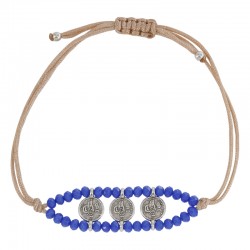 Bracciale con Connettore Etnico in Argento e Perline di Vetro Blu