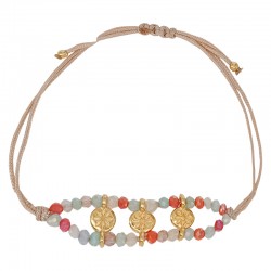 Bracelet with Gold Flower Connector & Glass Colorful Beads