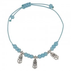 Bracelet with Silver Flowers & Glass Light Blue Beads