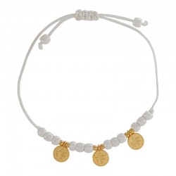 Bracelet with Gold Ethnic Charms & Glass White Beads