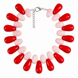 Collana con Gocce in Acrilico Rosso e Rosa
