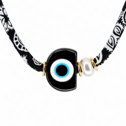 Collar con Cinta Floral y Ojo Turco de Resina Negra