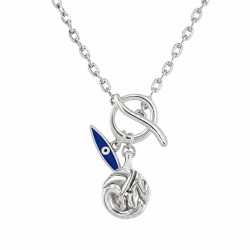 Silver Necklace with T-Bar Clasp & Enamel Evil Eye