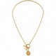 Gold Necklace with T-Bar Clasp & Enamel Evil Eye