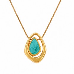 Collar de Oro con Colgante Asimétrico y Esmalte Turquesa