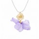 Collier avec Fleur en Métal et Pétales en Tissu Chiffon Lilas