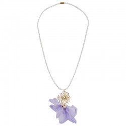 Collier avec Fleur en Métal et Pétales en Tissu Chiffon Lilas