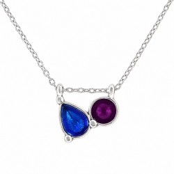 Necklace with Geometric Metal Pendant with Blue Enamel