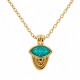 Necklace with Geometric Charm, Blue Enamel & Curves