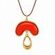 Necklace with Metal Semicircle with Red Enamel & Teardrop