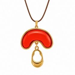 Collana con Semicerchio in Metallo con Smalto Rosso e Goccia