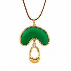 Collier avec Demi-Cercle en Métal avec Émail Vert et Goutte