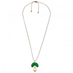Necklace with Metal Semicircle with Green Enamel & Teardrop