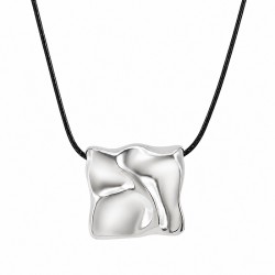 Necklace with Hammered Silver Metal Square Pendant