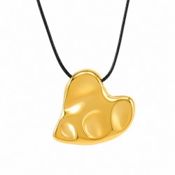 Necklace with Textured Gold Heart & Snake Cord