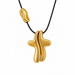 Collana con Croce in Metallo Dorato a Due Pezzi su Cordino Nero