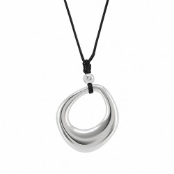 Necklace with Asymmetric Silver Metal Rhombus on Black Cord