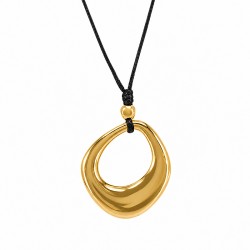 Necklace with Asymmetric Gold Metal Rhombus on Black Cord