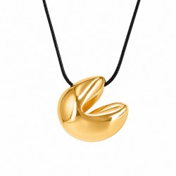 Necklace with Gold Metal Fortune Cookie on Black Cord