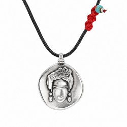 Necklace with Silver Metal Frida & DNA Braid on Black Cord