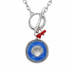 Collier avec Coquillage en Métal Émaillé Bleu et Fermoir en T