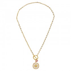 Necklace with White Enamel Metal Shell & T-clasp