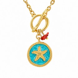 Necklace with Turquoise Enamel Metal Starfish & T-clasp