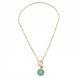 Collar con Estrella de Mar de Metal Esmaltado en Turquesa y Cierre en T