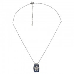 Collier avec Plaque en Métal Émaillé Bleu et Motif Tortue