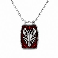 Necklace with Red Enamel Metal Tag & Lobster Design