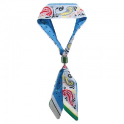 Collar Moderno Con Bufanda Azul Y Tubo De Cerámica