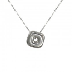 Collar Minimalista De Plata Con Colgante Cuadrado En 3D
