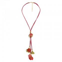 Κολιέ με Στριφτό Ροζ Κορδόνι & Κρεμαστά Ακρυλικά Φύλλα