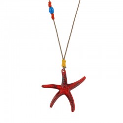 Summer Necklace with Red Acrylic Starfish on Grey Cord