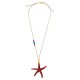 Collar de verano con estrella de mar de acrílico rojo en cordón gris