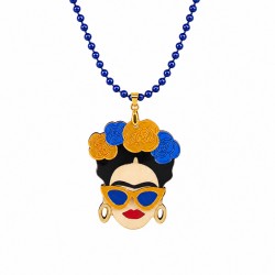 Necklace with Frida Pendant, Orange Sun Glasses & Flowers