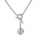 Silver Necklace with Round Pendant Featuring Embossed Line