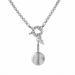 Silver Necklace with Round Pendant Featuring Embossed Line