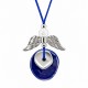 Necklace with Blue Ceramic Disc & Metal Wing Elements