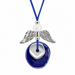 Collar con Disco de Cerámica Azul y Elementos Metálicos en Forma de Ala