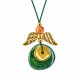 Necklace with Green Ceramic Disc & Metal Wing Elements
