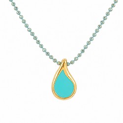 Collier avec Pendentif Métallique et Émail Turquoise